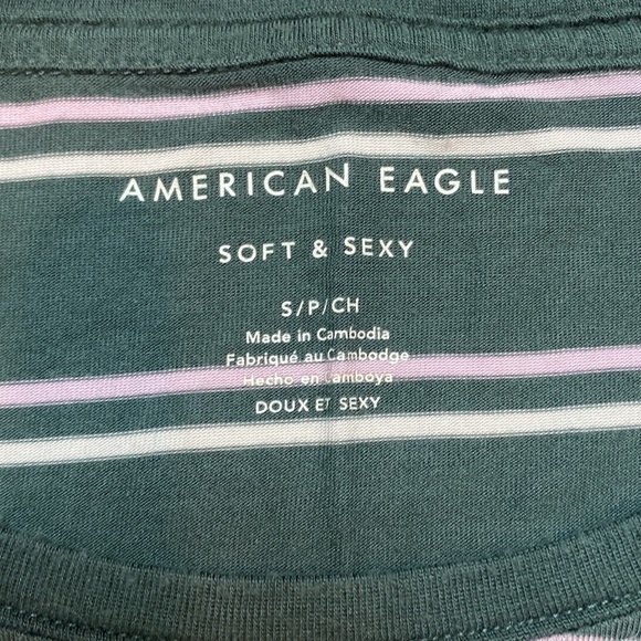 AE Soft & Sexy Oversized Relaxed Fit Green, White & Pink Striped Tee Size Small - Picture 2 of 3